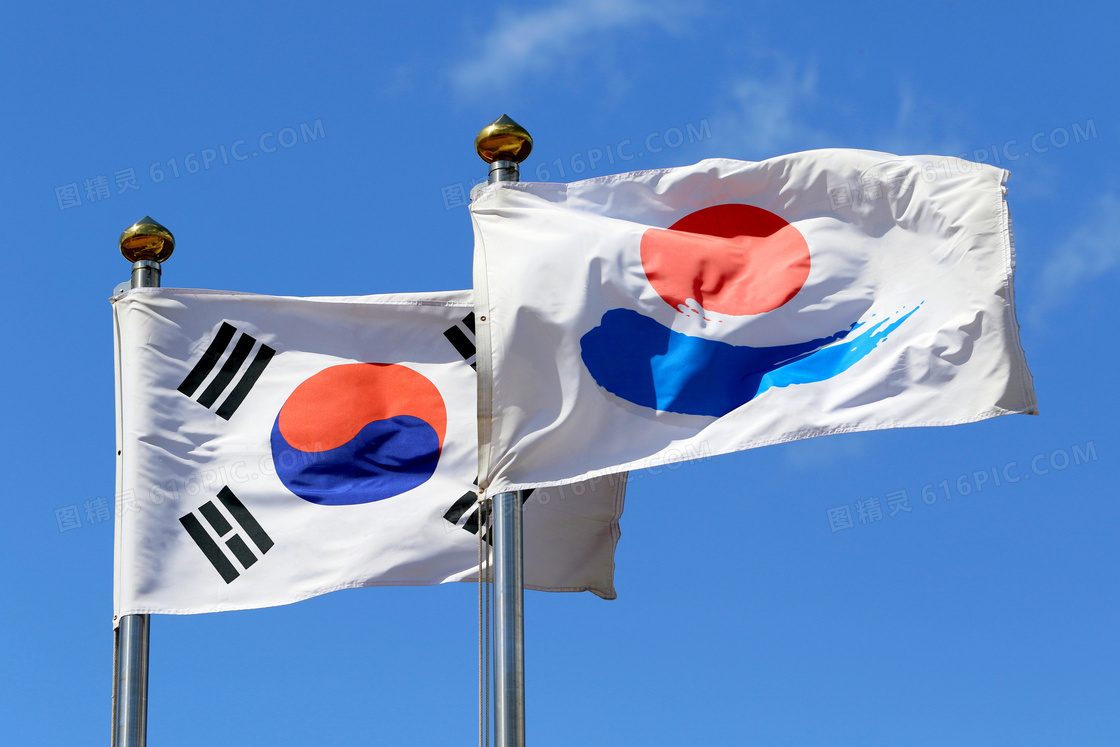 韩国飘扬国旗图片