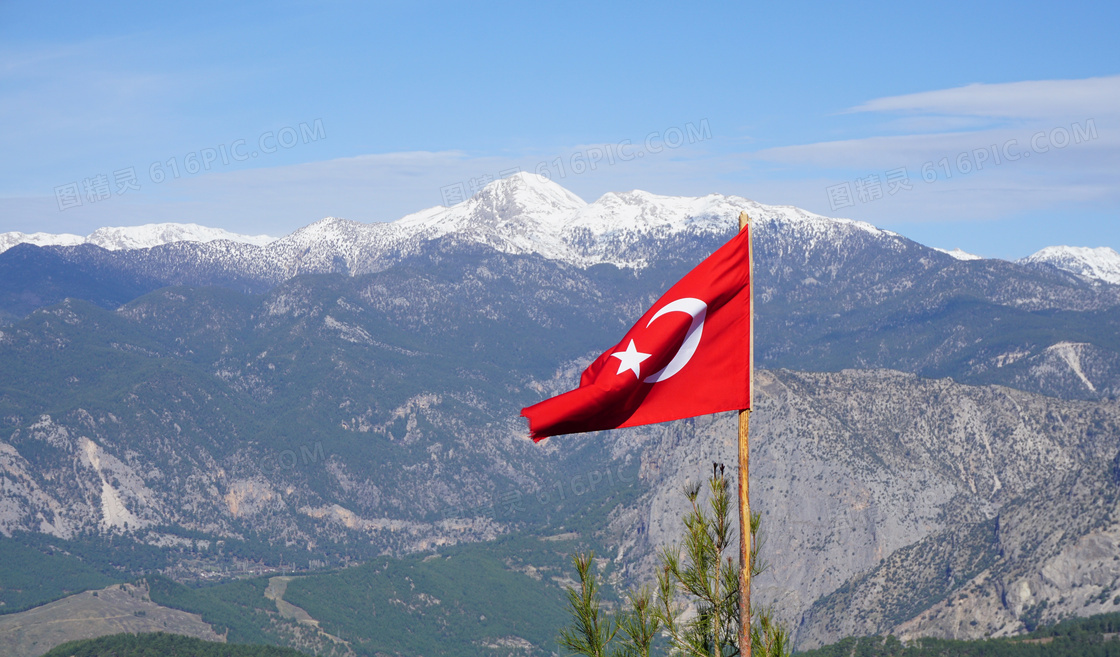 飘扬土耳其国旗图片