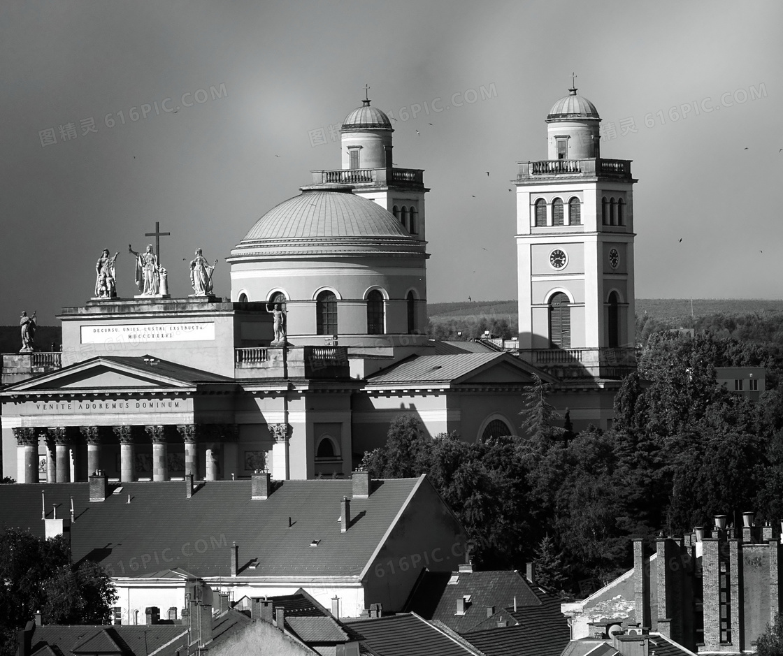 欧式建筑黑白摄影图