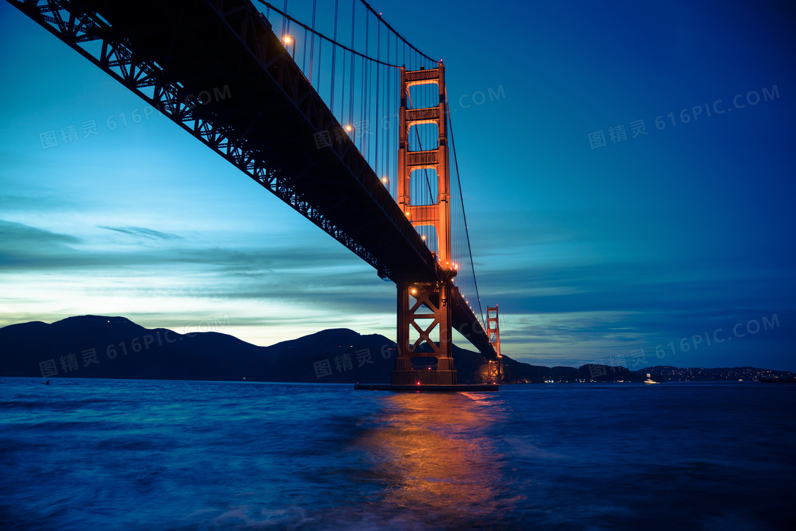 美國金門大橋夜景唯美圖片