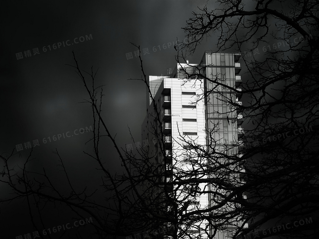 黑白城市高楼建筑图片