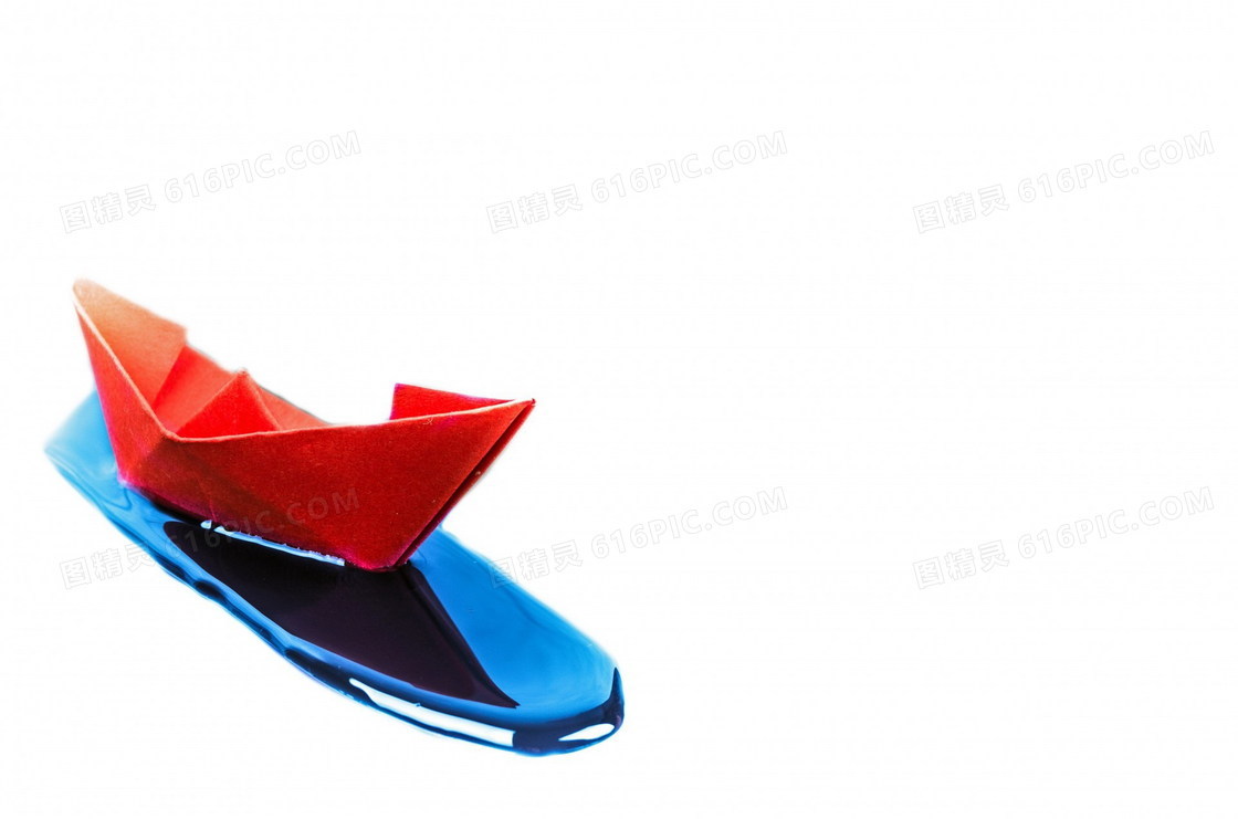 蓝色水滴纸船背景图片