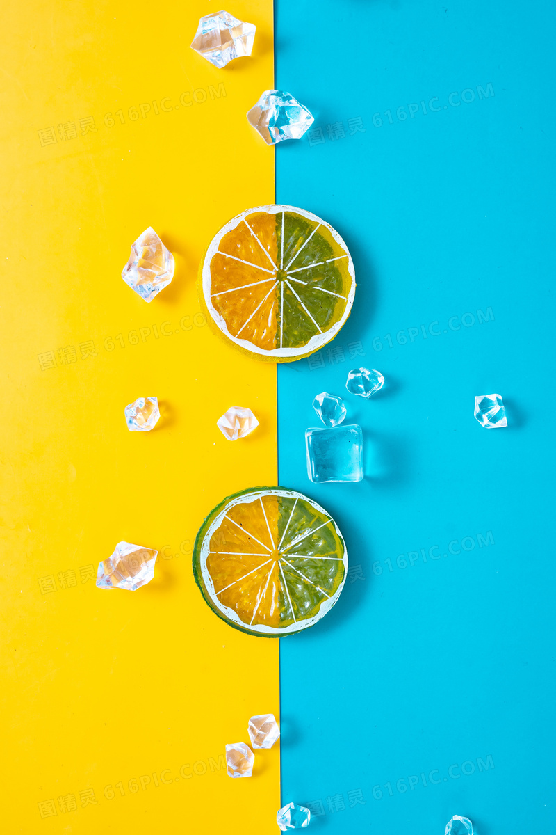 柠檬冰块背景图片