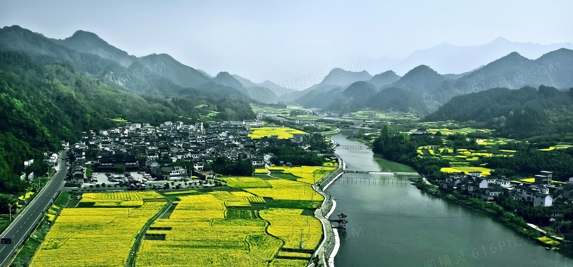 绩溪龙川景区油菜花美景摄影图片