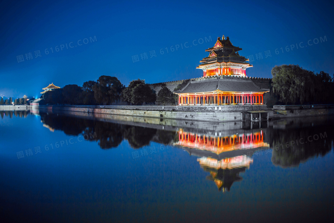 北京故宫角楼美丽夜景摄影图片