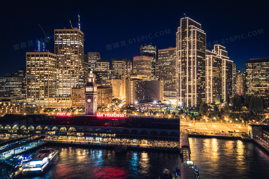 夜晚城市建筑景观照明摄影高清图片