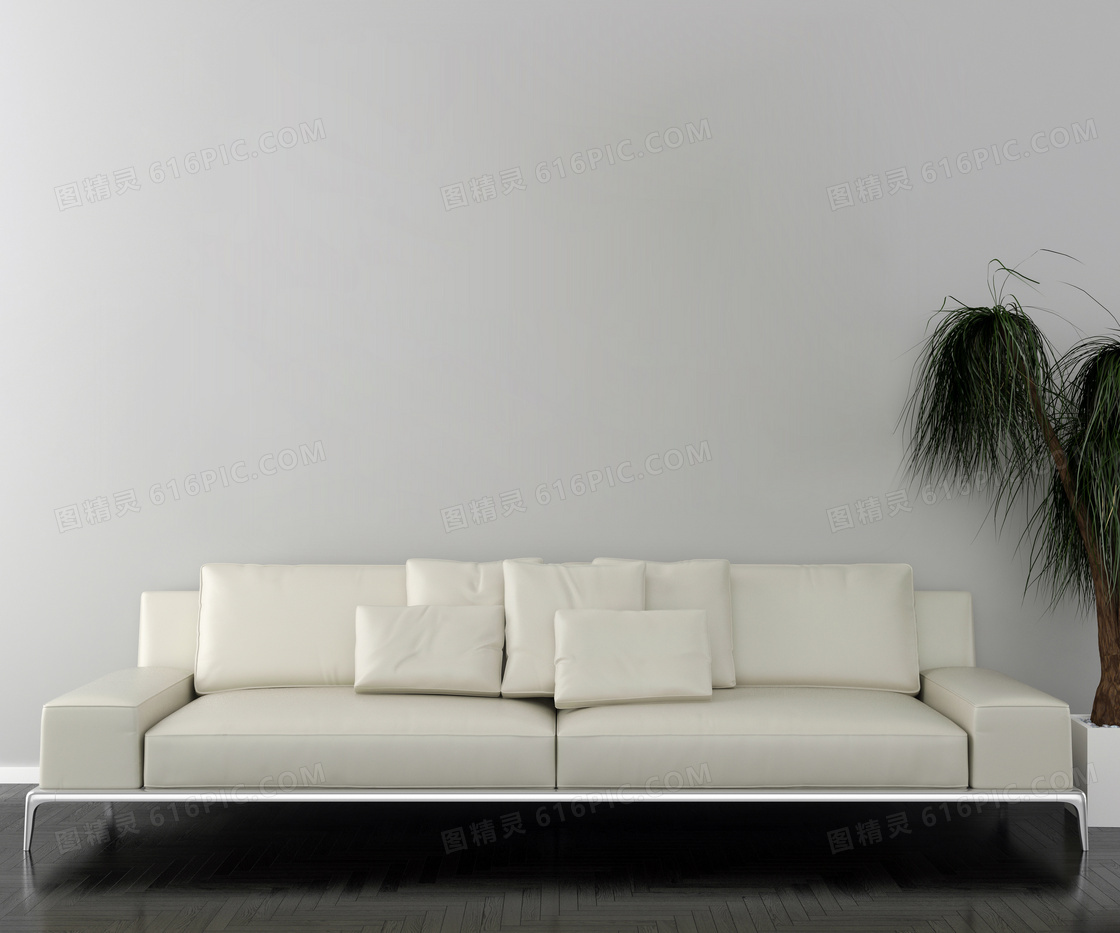 室内绿植与白色的沙发渲染图片素材