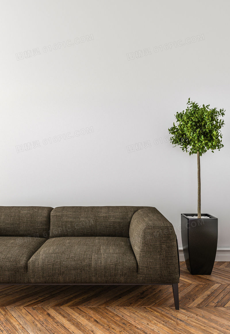 绿叶植物与沙发的一角渲染效果图片