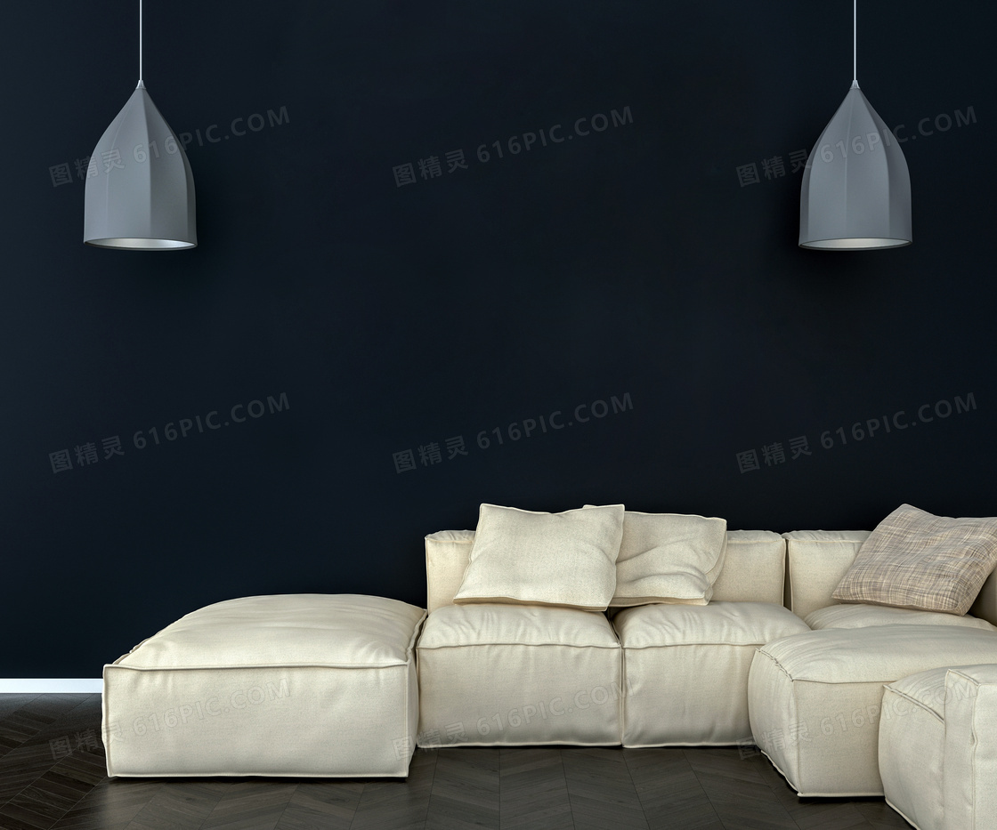 吊灯下坐感舒适的沙发渲染效果图片
