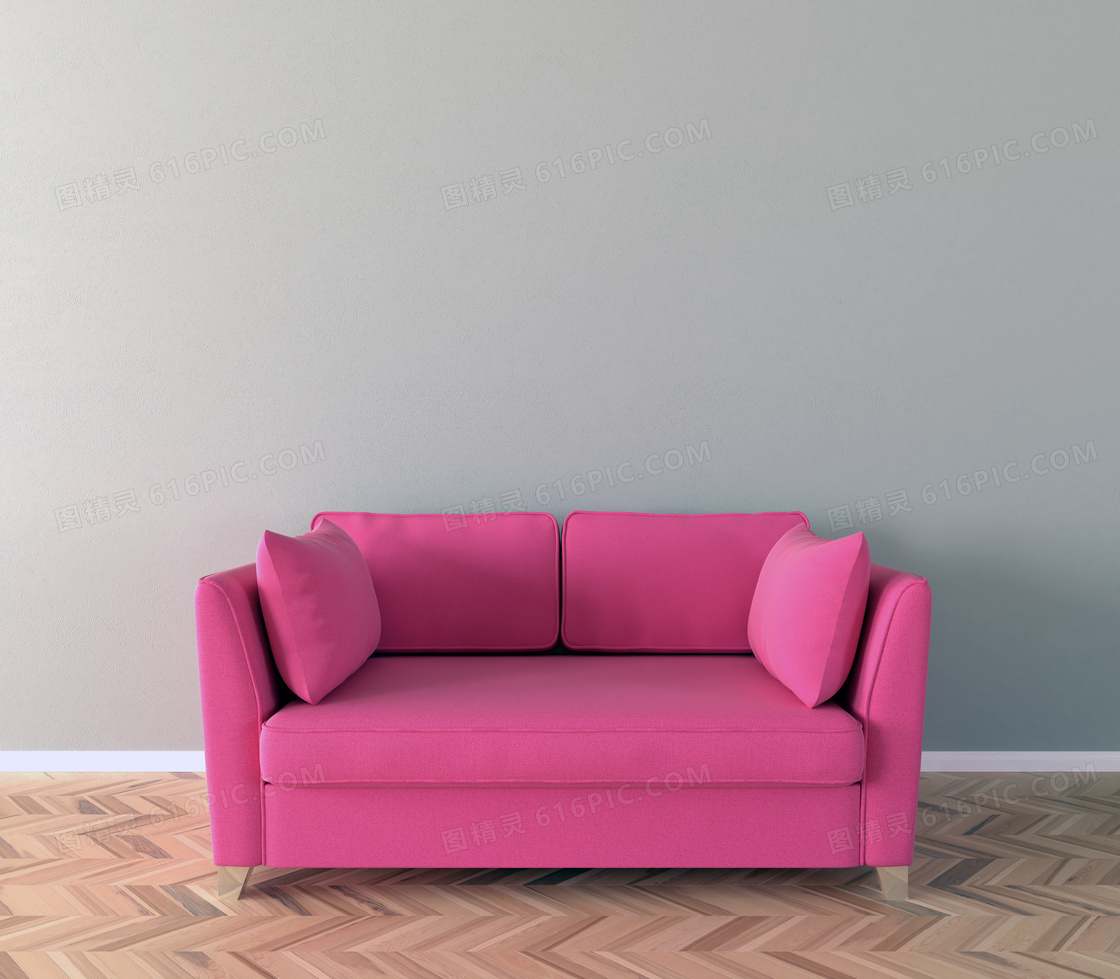 粉红色两人位沙发家具渲染效果图片