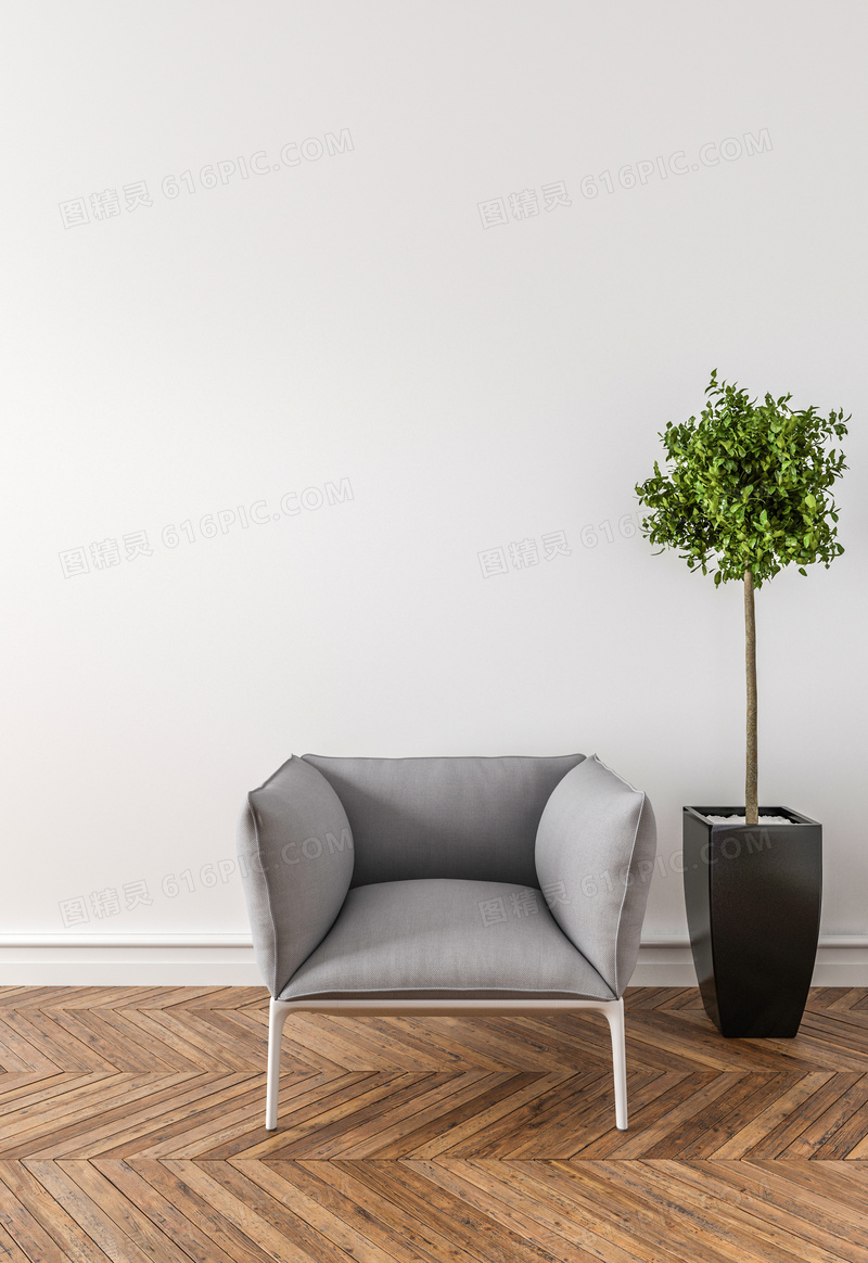绿叶植物与高脚沙发等渲染效果图片