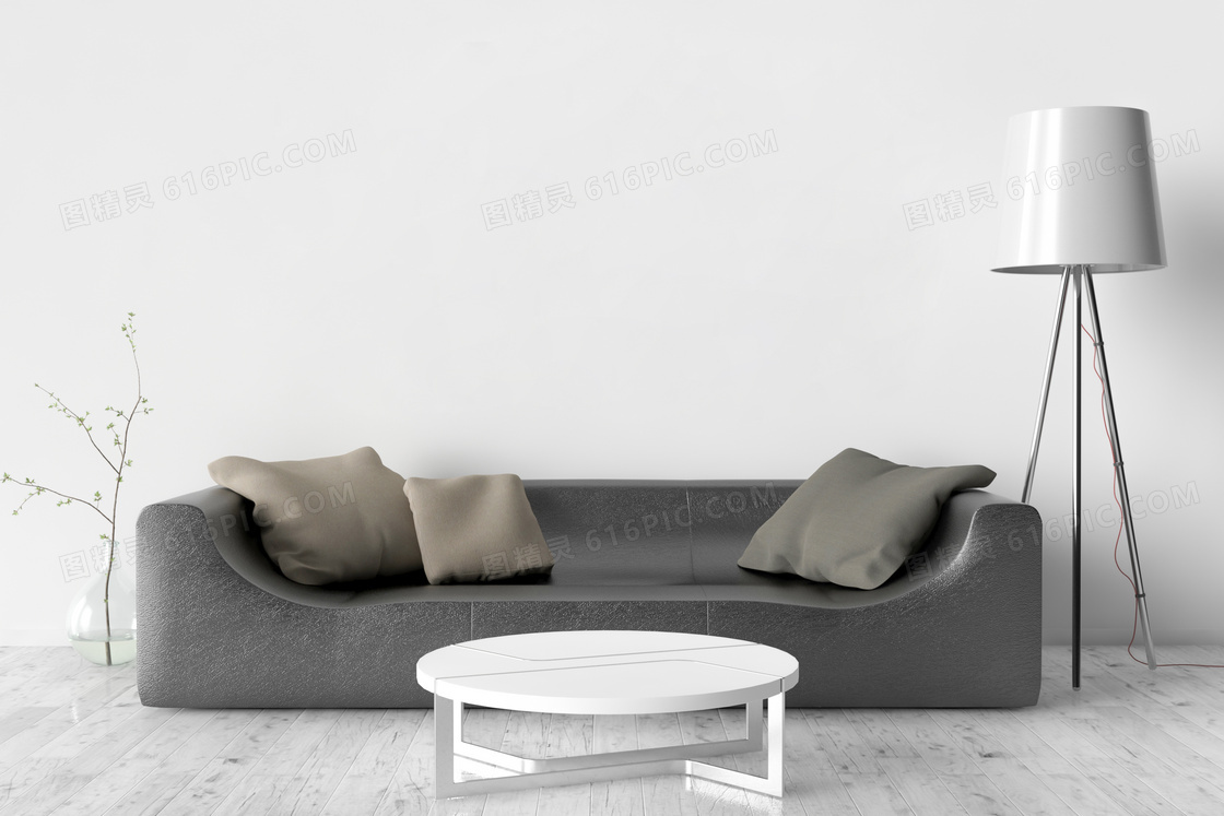 黑白搭配沙发茶几组合渲染效果图片