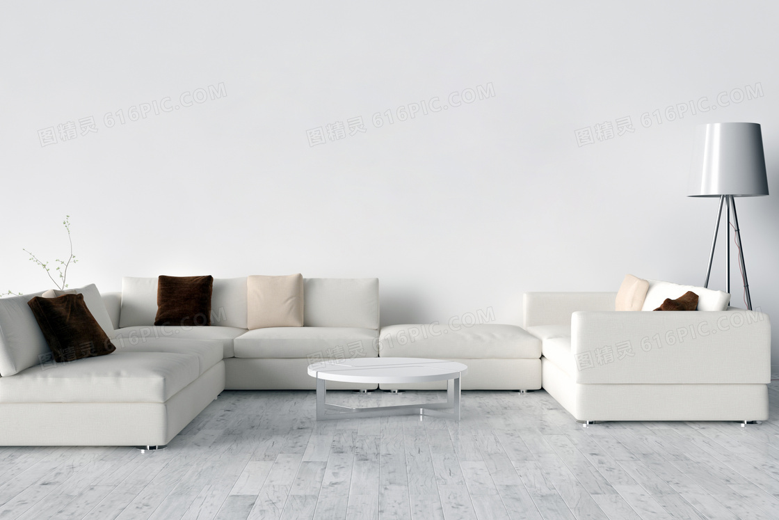 客厅空间组合沙发与落地灯渲染图片