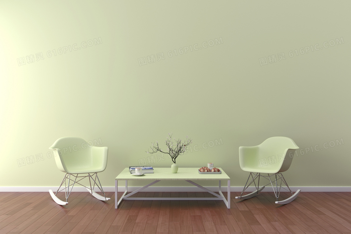 靠墙的桌椅干枝等渲染效果高清图片