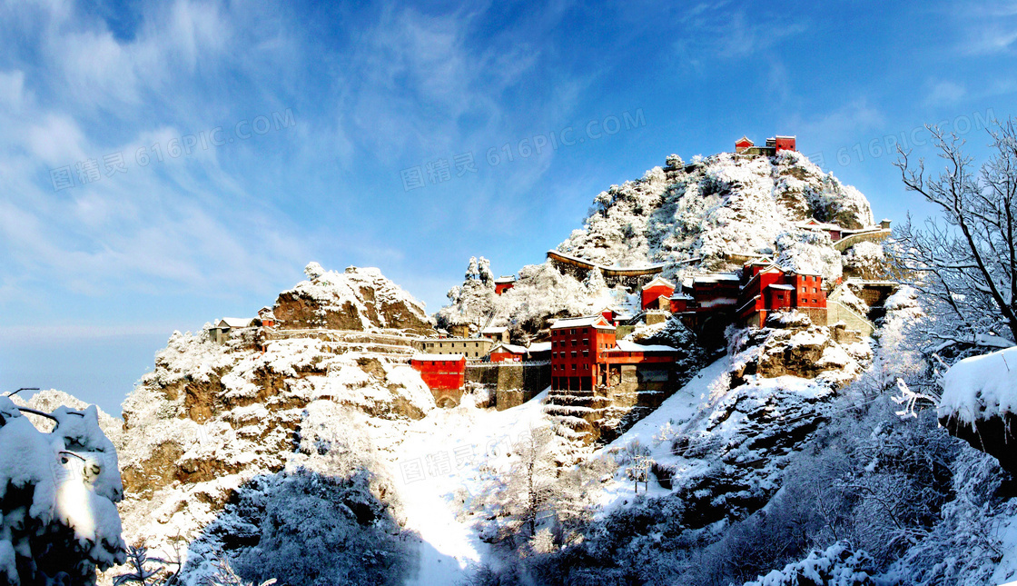武当山天柱峰美丽雪景高清摄影图片