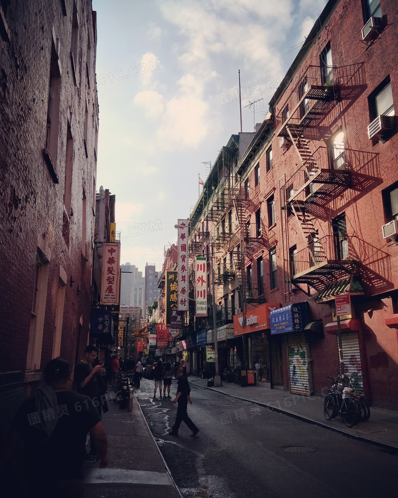 欧美城市的唐人街风光摄影高清图片