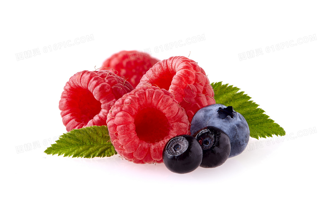 蓝莓与新鲜可口覆盆子摄影高清图片