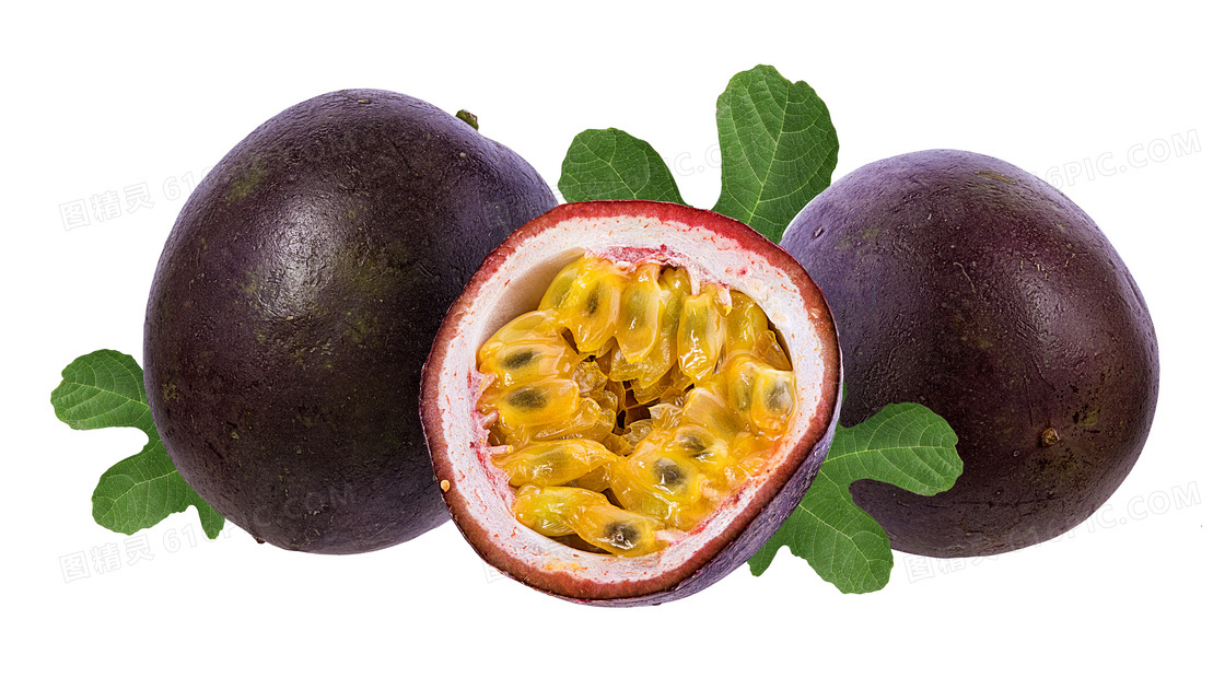紫色外皮黄色果肉的百香果高清图片