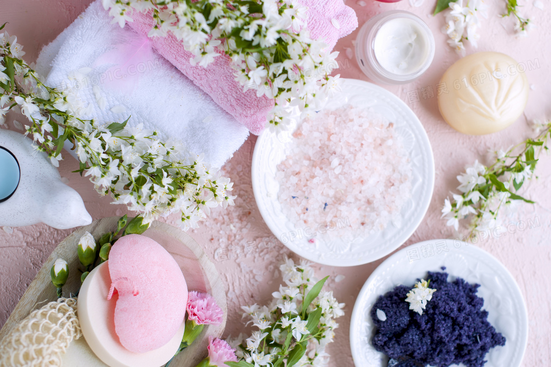 鲜花与毛巾浴盐等spa用品高清jpg图片免费下载_编号vgeh9w061_图精灵