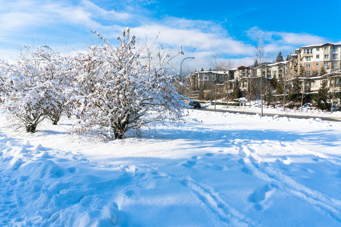 冬季城市美丽的雪景摄影图片