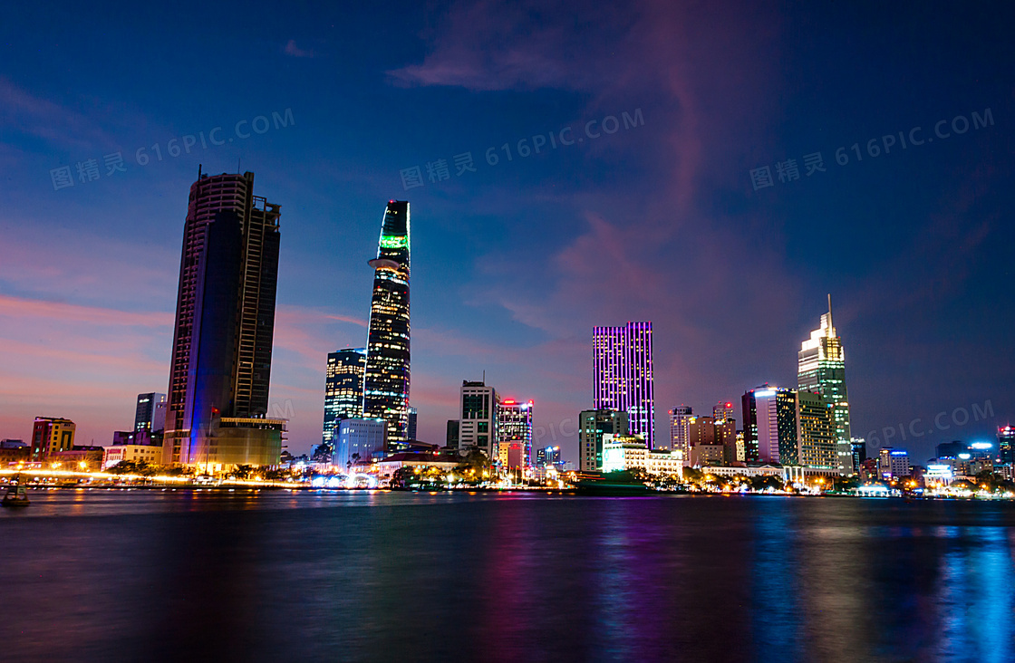 胡志明市炫丽繁华夜景摄影高清图片