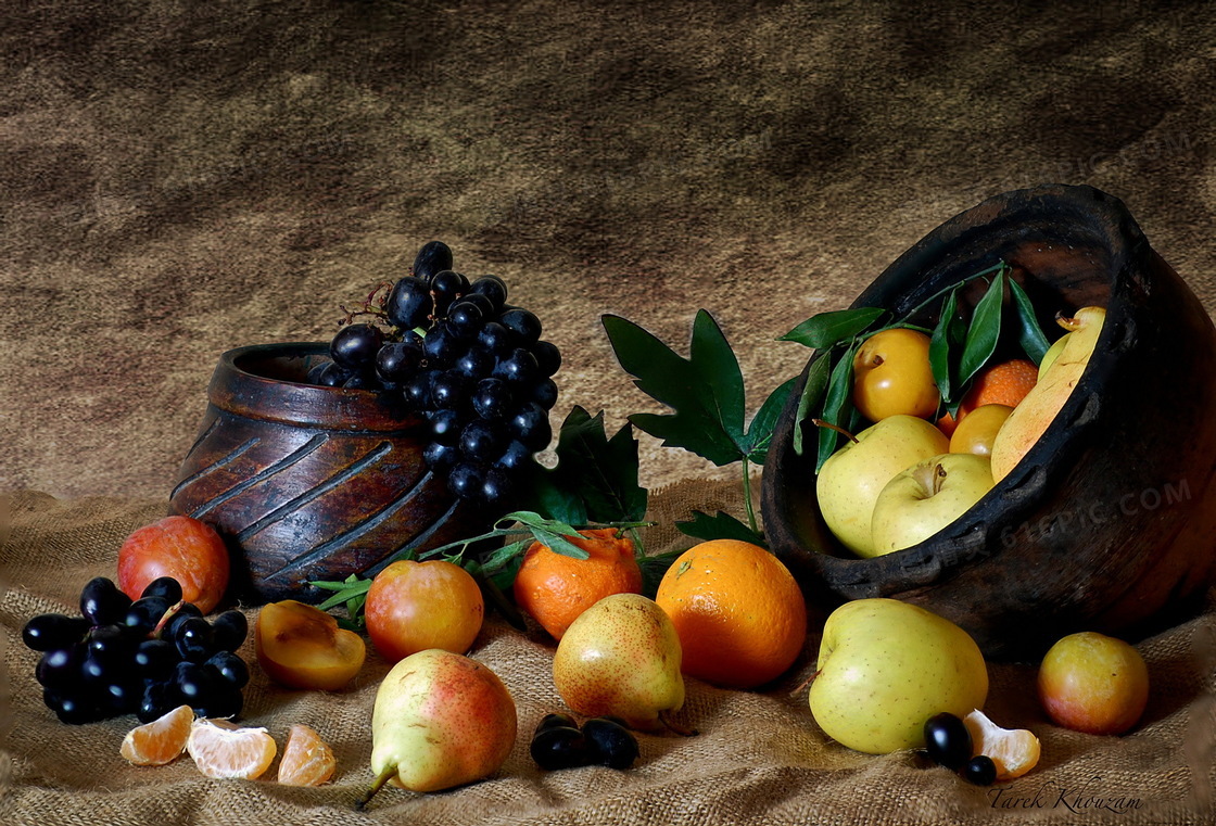 苹果桔子与葡萄等水果特写摄影高清图片