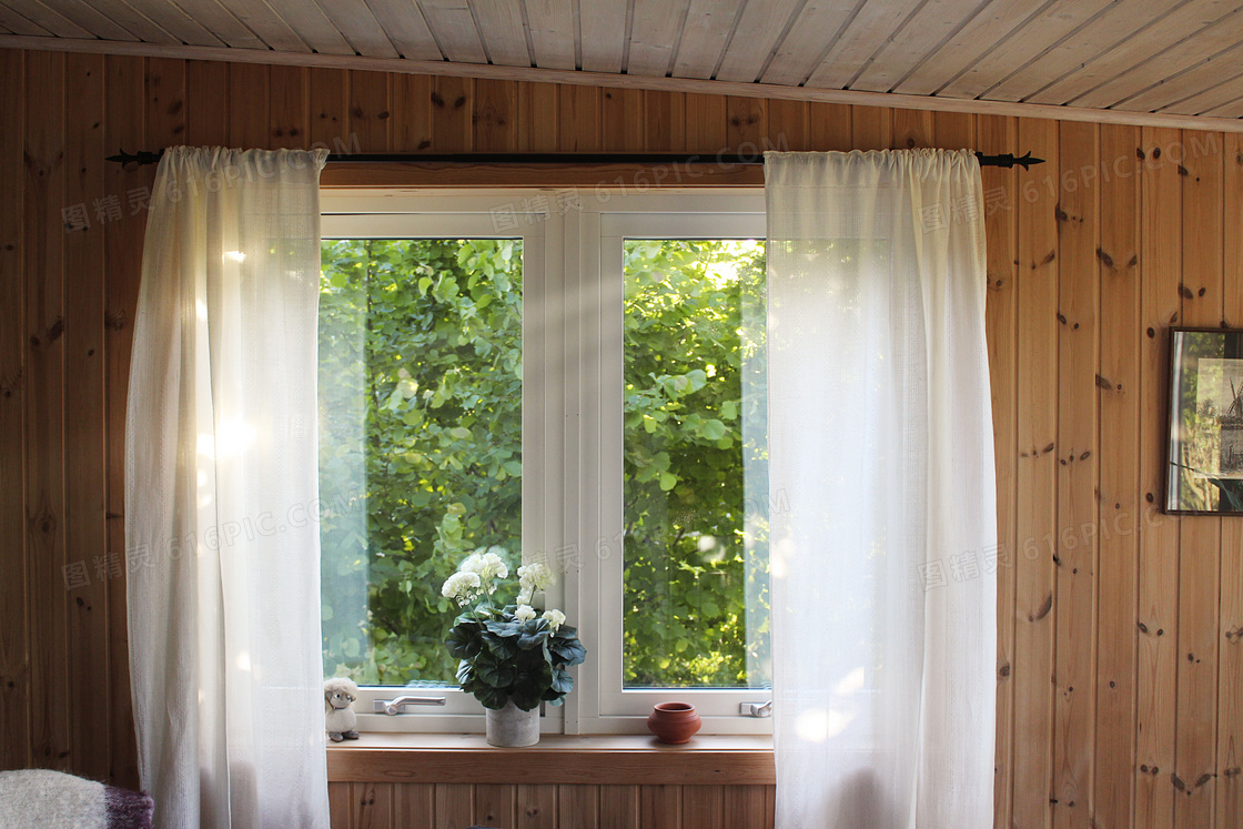 木屋窗台花卉植物特写摄影高清图片