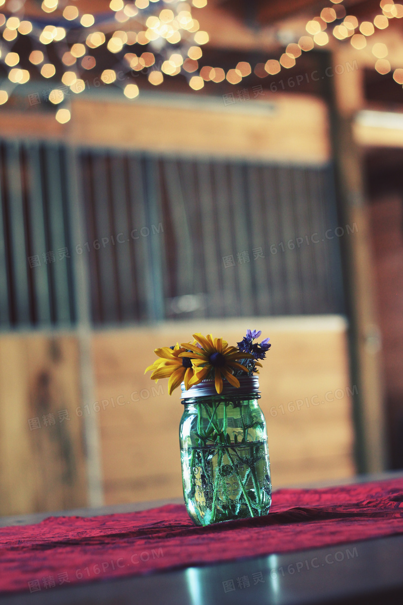 玻璃瓶里鲜艳花朵特写摄影高清图片