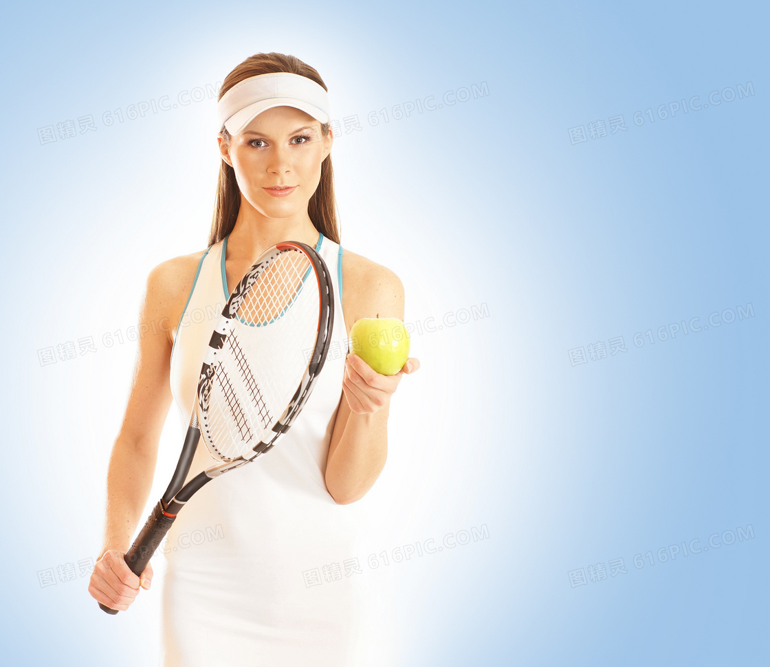 拿着网球与球拍的美女摄影高清图片