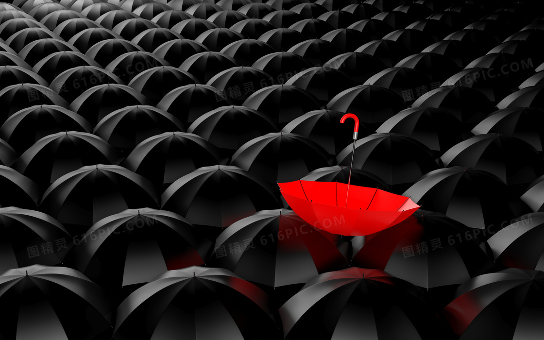 众多黑伞中的红色雨伞创意高清图片