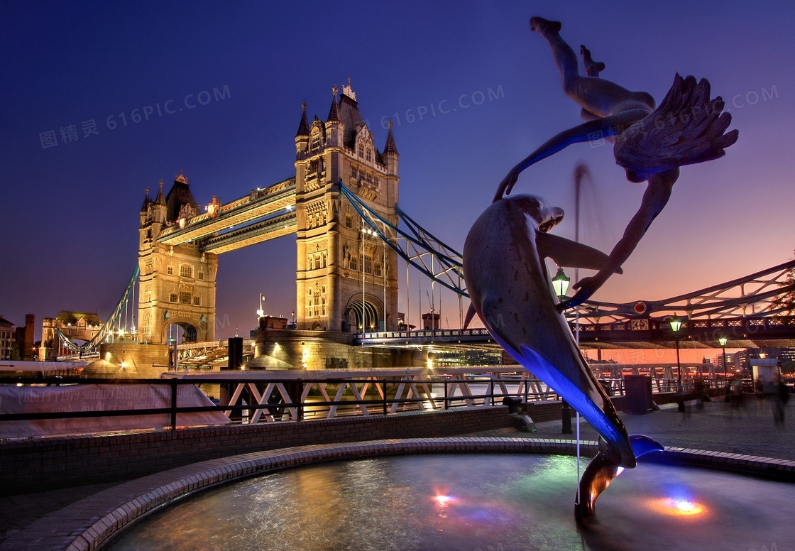 伦敦的塔桥与海豚少女摄影高清图片