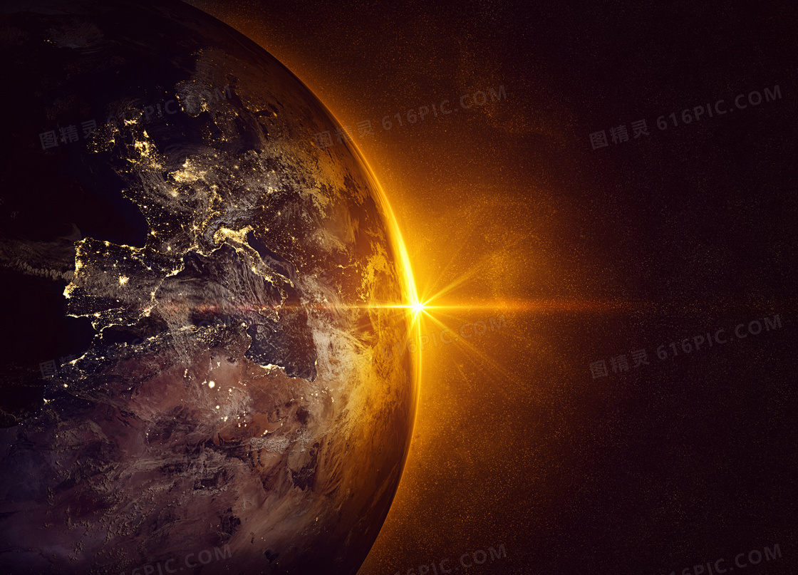 迎接着早晨曙光的地球创意高清图片