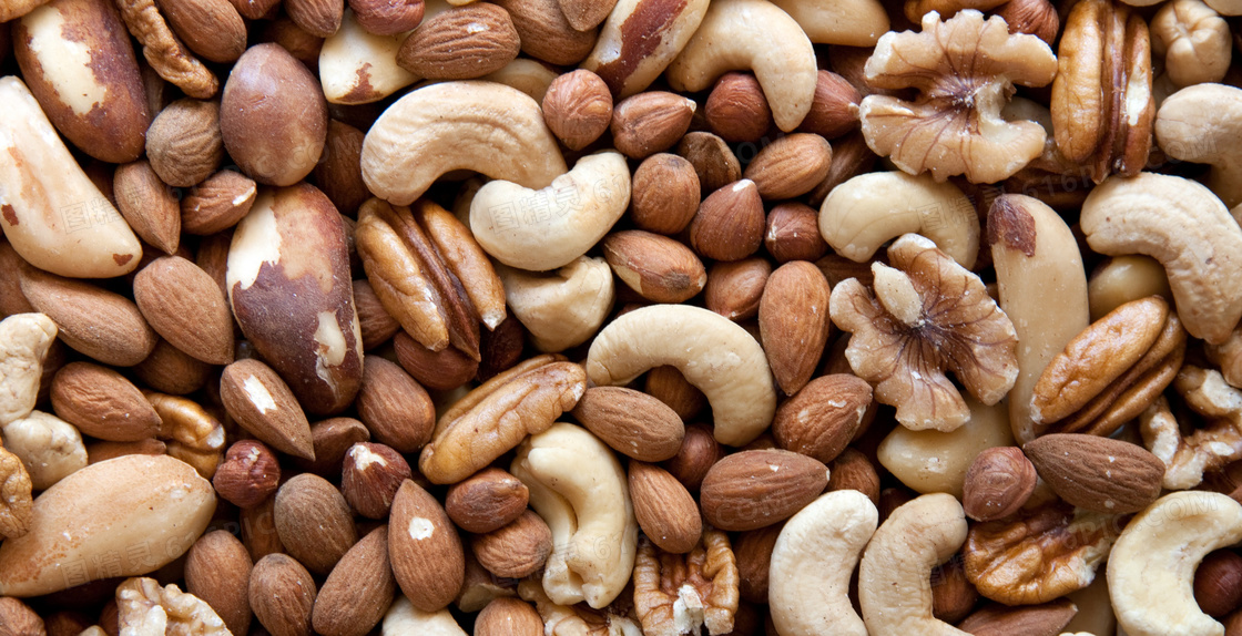 碧根果杏仁等混合坚果摄影高清图片