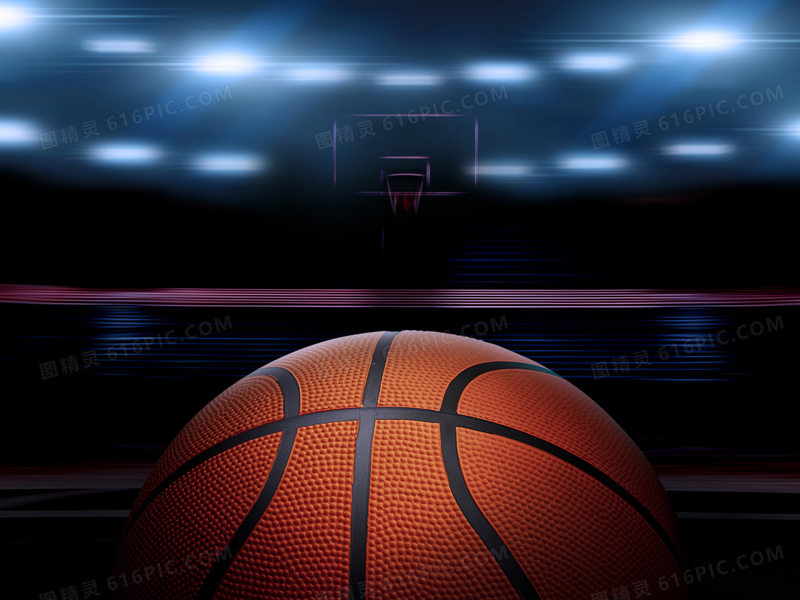 篮球特写与耀眼的灯光摄影高清图片