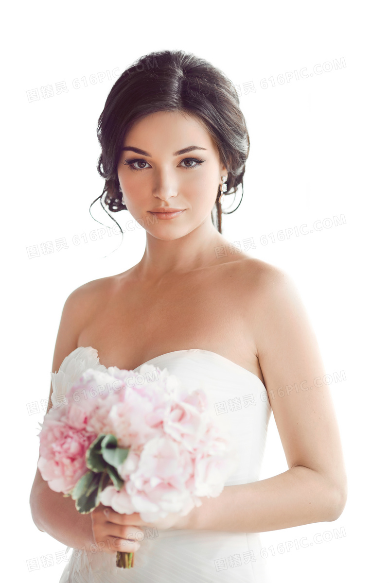 双手拿花束的新娘人物摄影高清图片