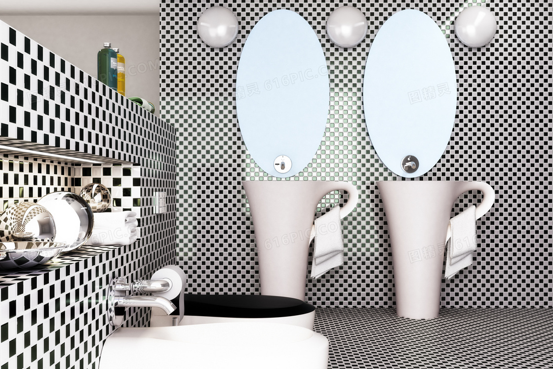 卫生间马桶与洗手台等渲染效果图片