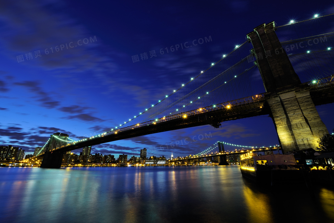 大桥与城市建筑群夜景摄影高清图片