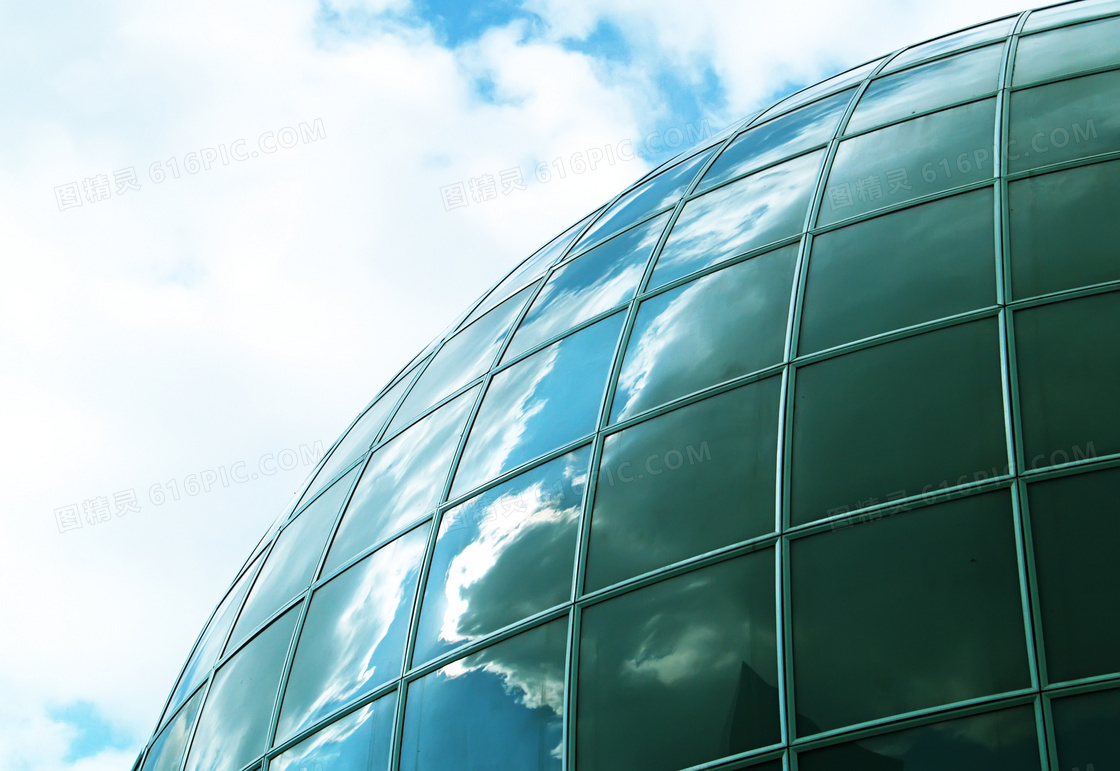 蓝天白云与球面建筑物摄影高清图片