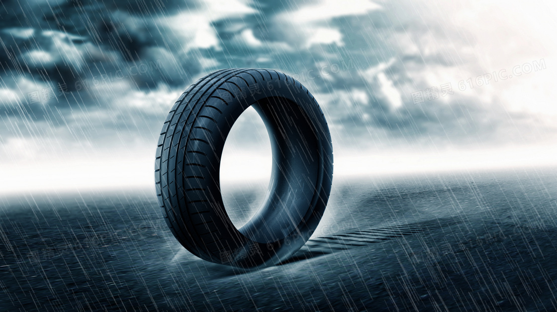 被雨水冲刷的汽车轮胎摄影高清图片