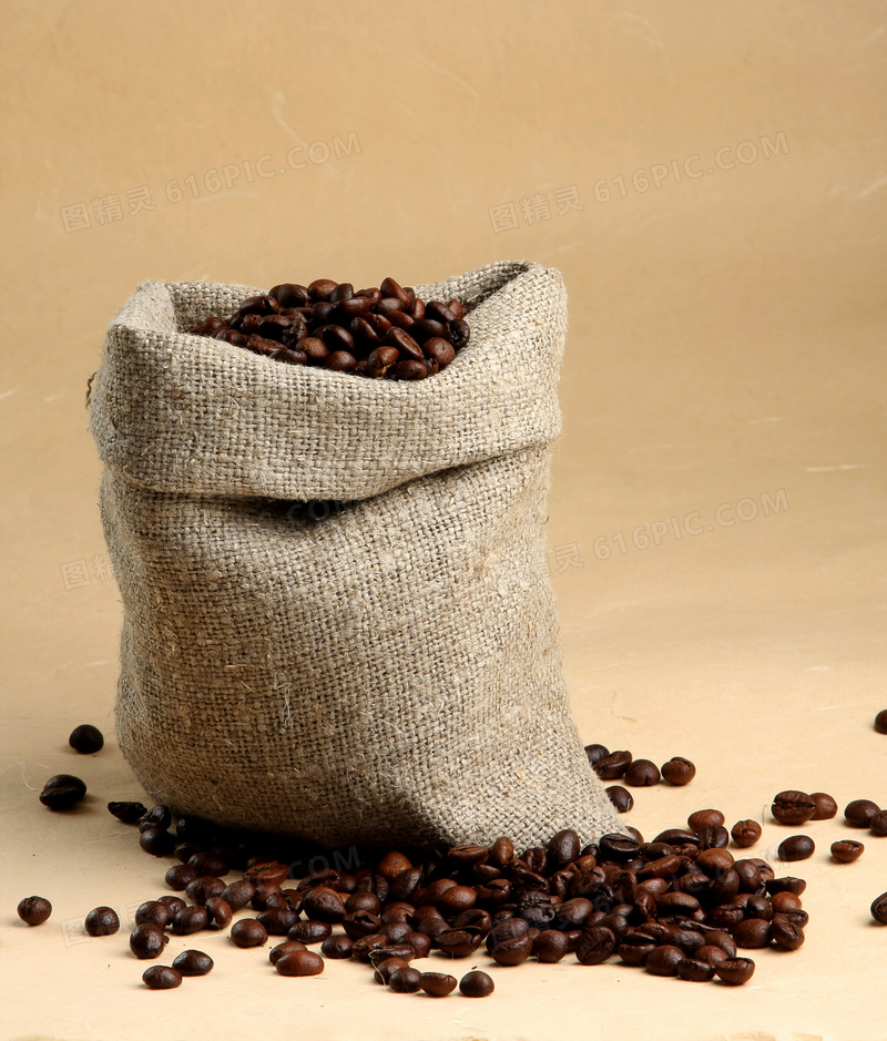 用麻袋装起来的咖啡豆摄影高清图片