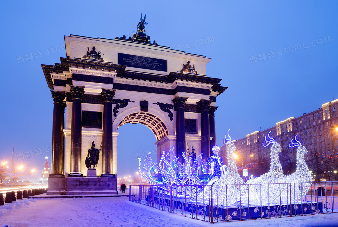 莫斯科凯旋门节日装饰摄影高清图片