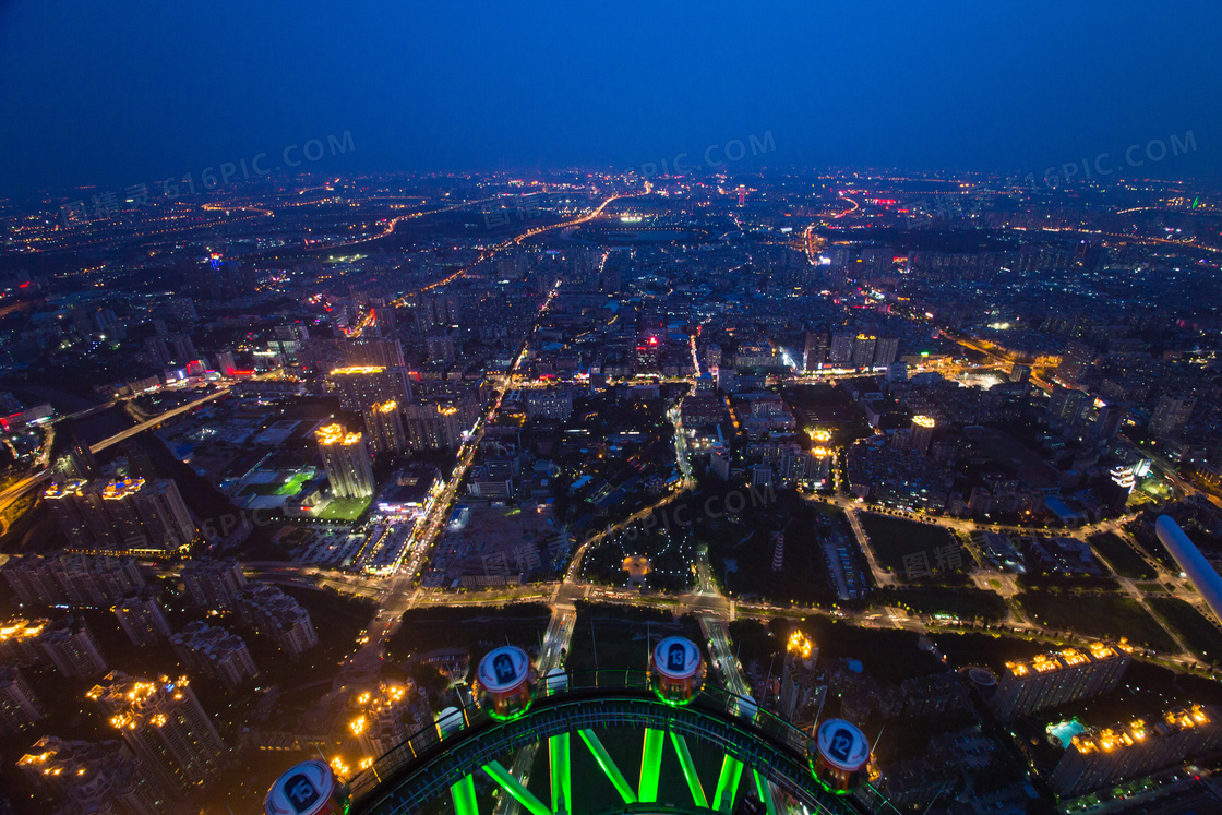 广州美丽夜景鸟瞰图摄影图片