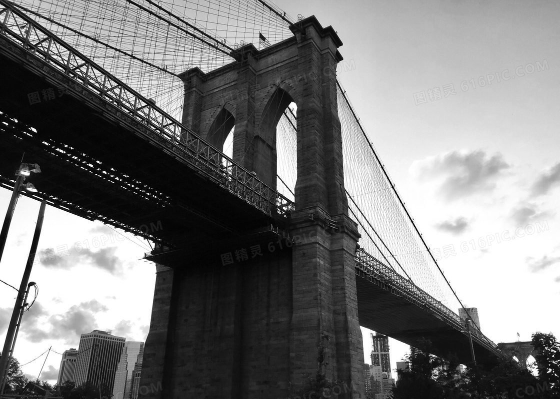 布鲁克林大桥黑白效果摄影高清图片