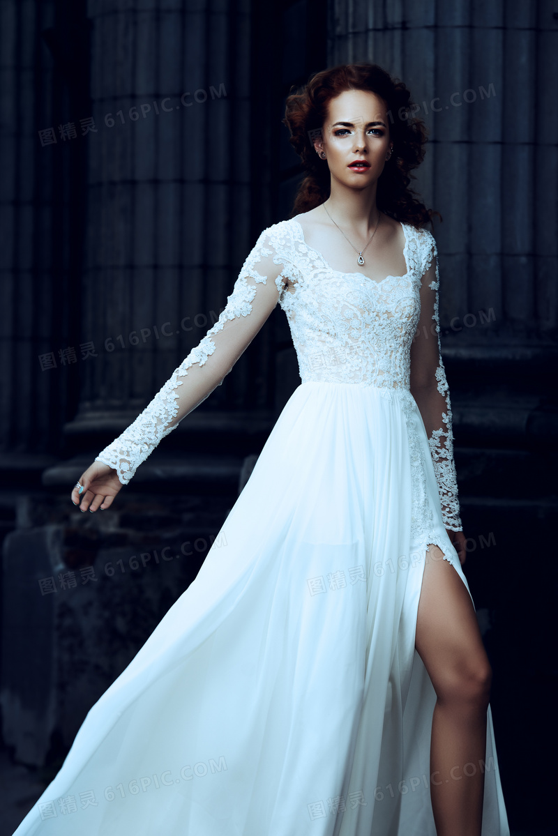 白色婚纱礼服新娘美女摄影高清图片