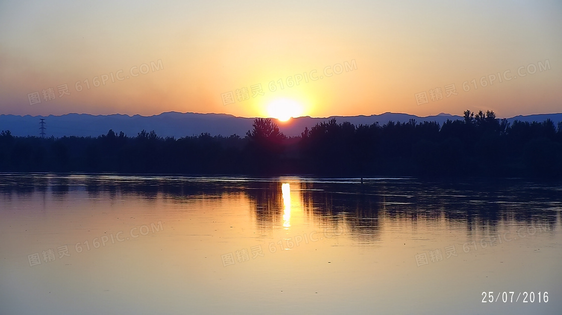 汾水夕阳美景摄影图片