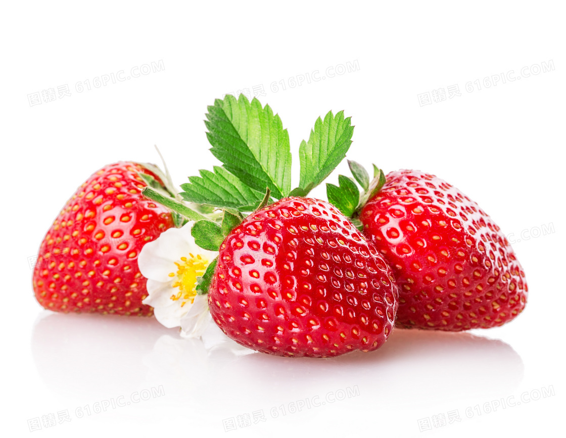 新鲜成熟的大草莓特写摄影高清图片