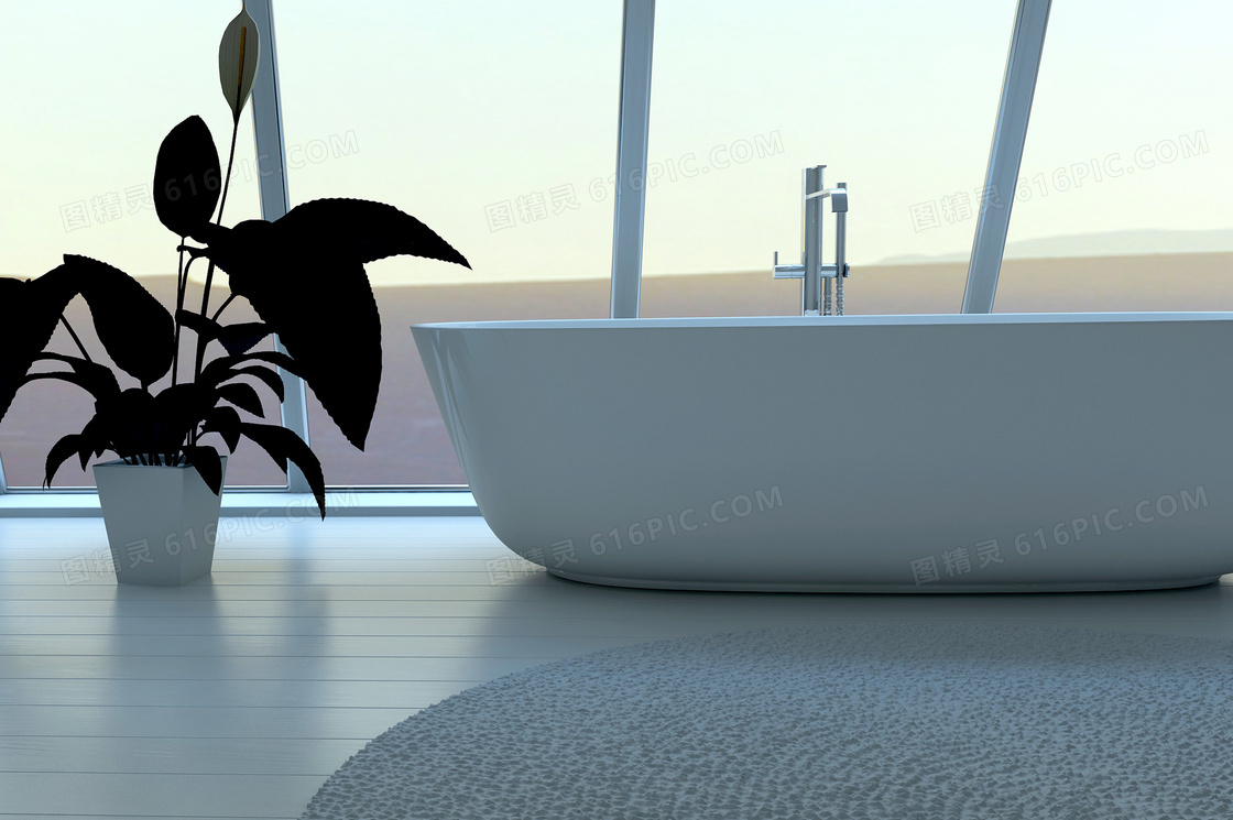 房间室内植物与浴缸等摄影高清图片
