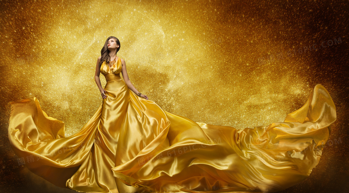 金色豪华裙装美女人物摄影高清图片