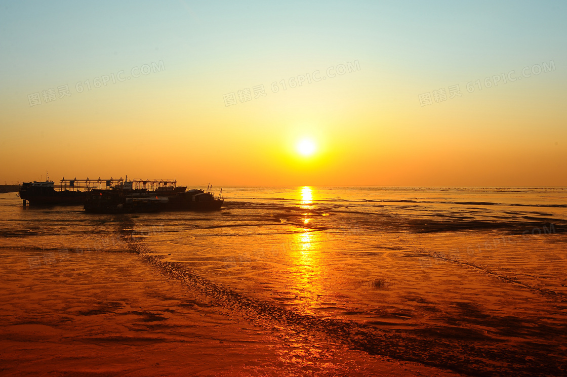 杭州湾美丽的日落景色摄影图片