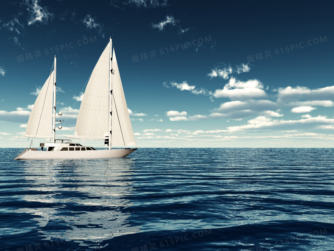 云朵与在海面上的帆船摄影高清图片